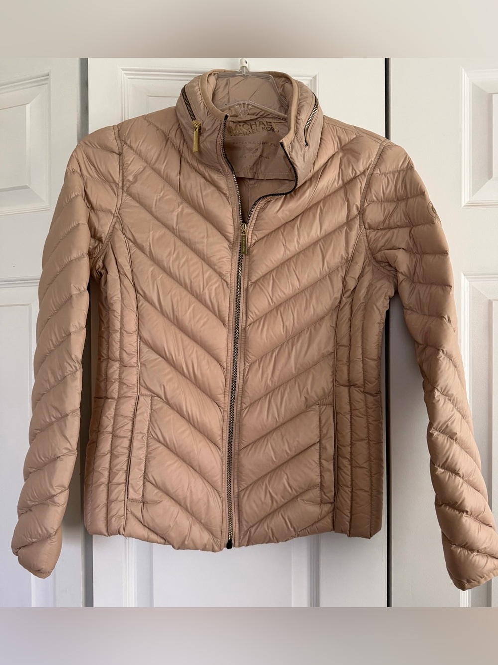 Michael Kors Women's Quilted Puffer Jacket - Beige/Champagne -Packable